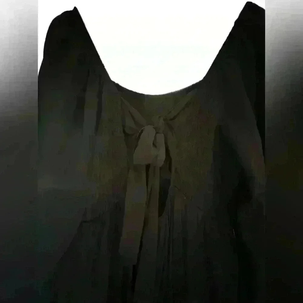 Madewell Tie Back Black Smocked Bodice and Satin Jumpsuit Size 20 - Picture 6 of 14